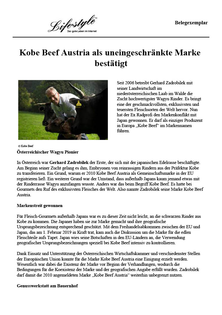 Kobe Beef Austria - Presse